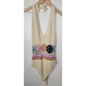 Thinkable Women's Sz S Floral Crochet Halter One Piece Swimsuit